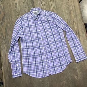 Calvin Klein Womens Button Down Shirt Long Sleeve Graphic Shadow Plaid Purple M